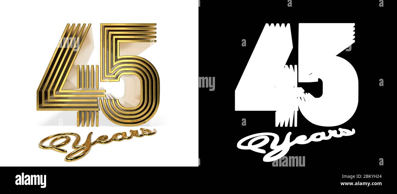 Numéro 45 (numéro quarante-cinq) anniversaire de célébration conception avec cinq lignes parallèles sur un fond blanc avec ombre et canal alpha. Illustrateur 3D Banque D'Images