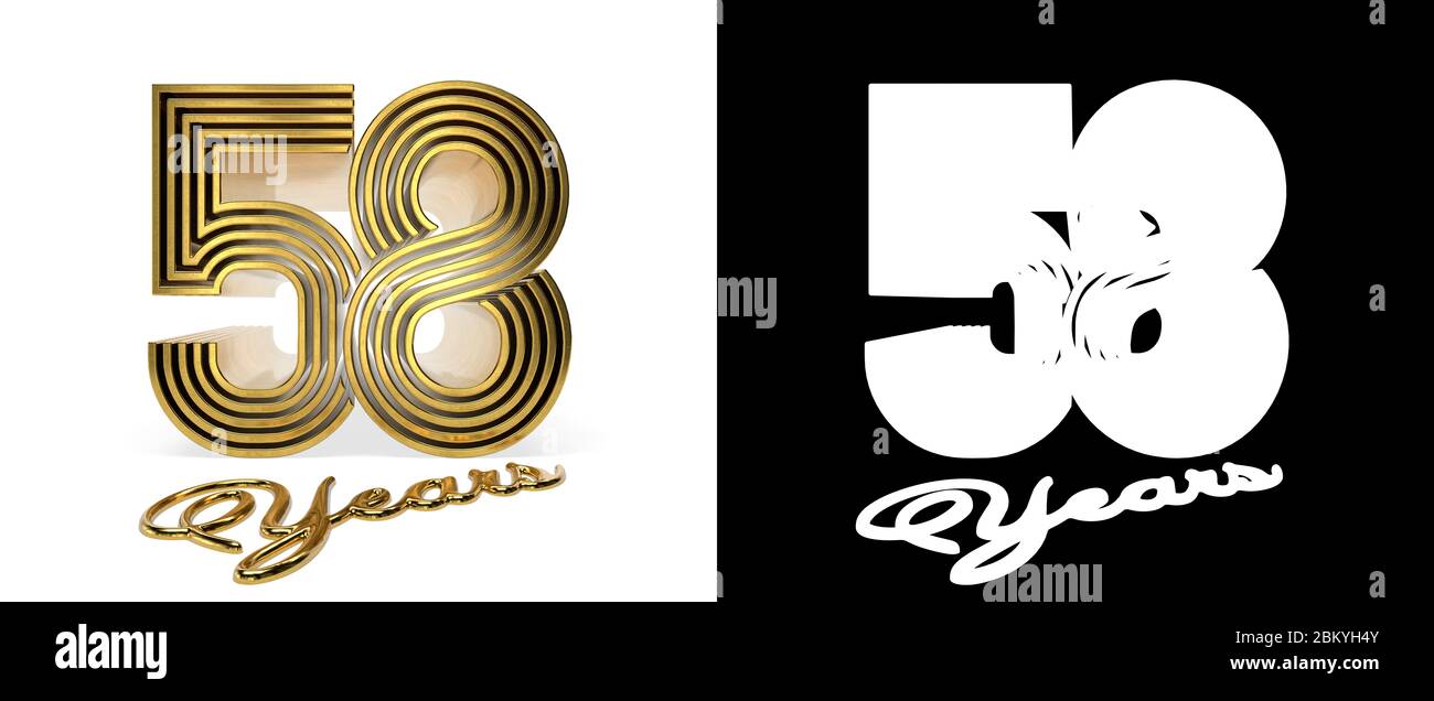 Le numéro 58 (numéro cinquante-huit) anniversaire de conception avec cinq lignes parallèles sur un fond blanc avec ombre et canal alpha. Illustration 3D Banque D'Images