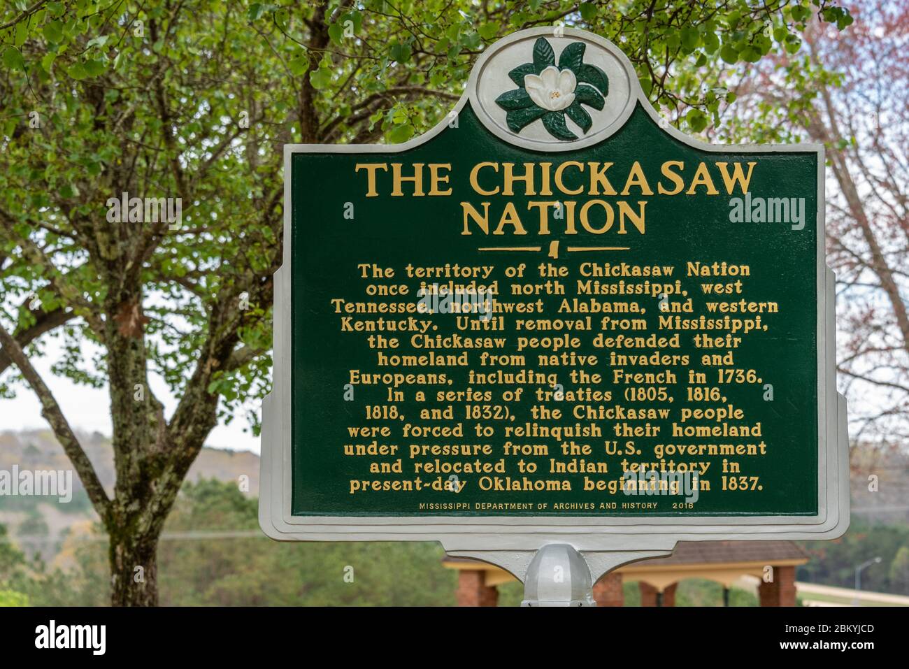 Panneau de marquage historique de la nation Chickasaw au Mississippi Welcome Center le long de l'I-22 près de la frontière Alabama/Mississippi. (ÉTATS-UNIS) Banque D'Images