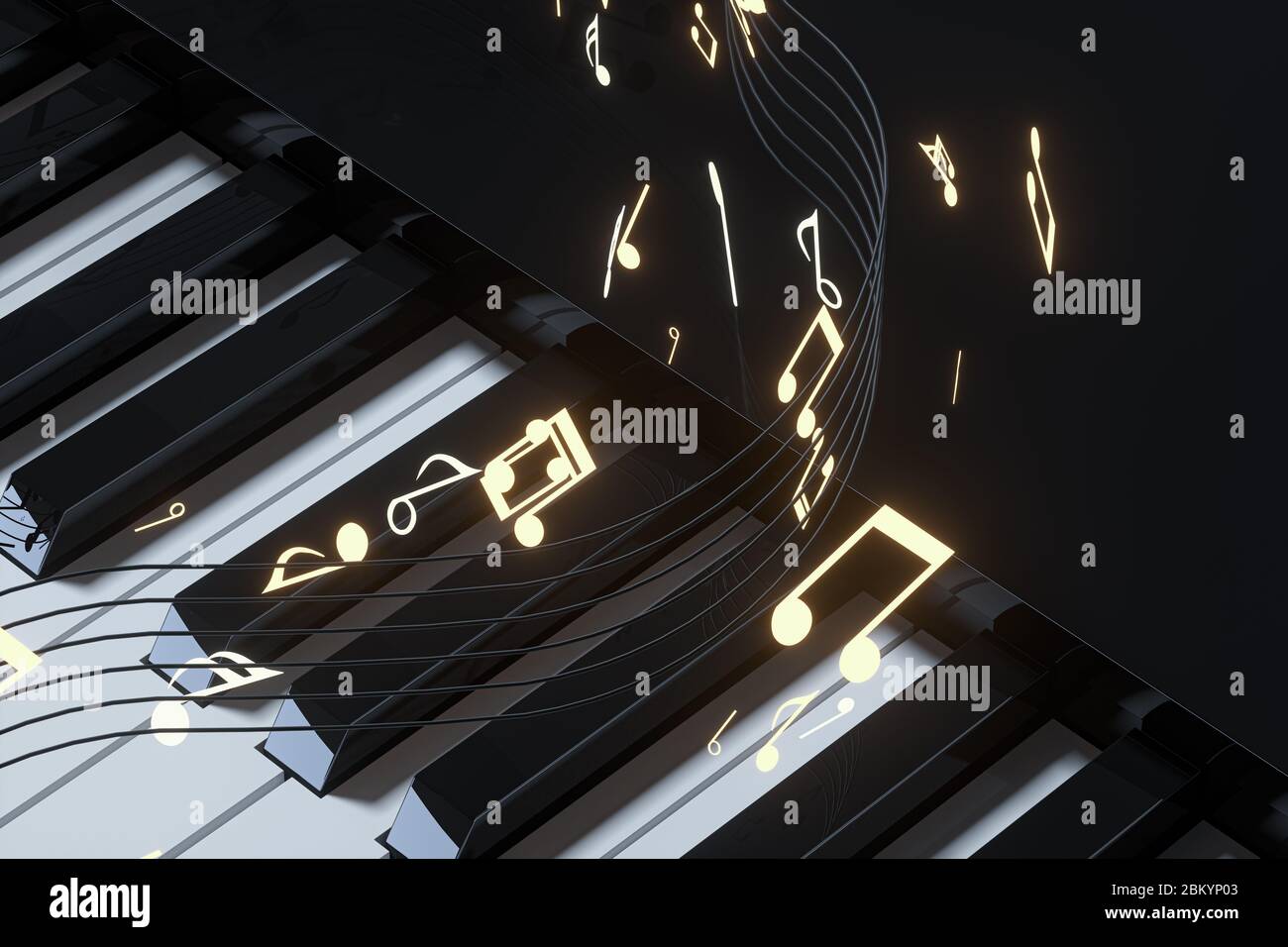 Touches de piano avec arrière-plan sombre, rendu 3d. Dessin numérique  informatique Photo Stock - Alamy