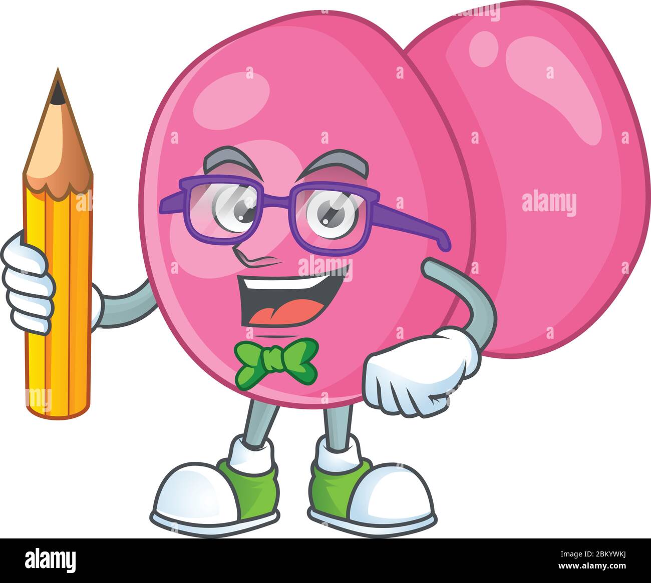 Personnage de dessin animé étudiant de Streptococcus pyogenes étudiant étudiant à l'aide d'un crayon. Illustration vectorielle Illustration de Vecteur