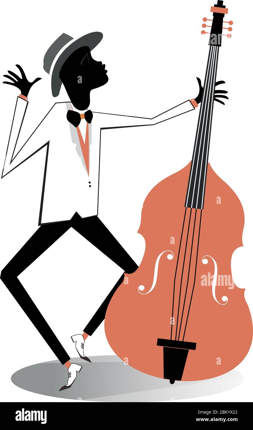 Illustration celliste afro-américaine. Le musicien afro-américain joue du violoncelle avec inspiration isolée sur blanc Illustration de Vecteur