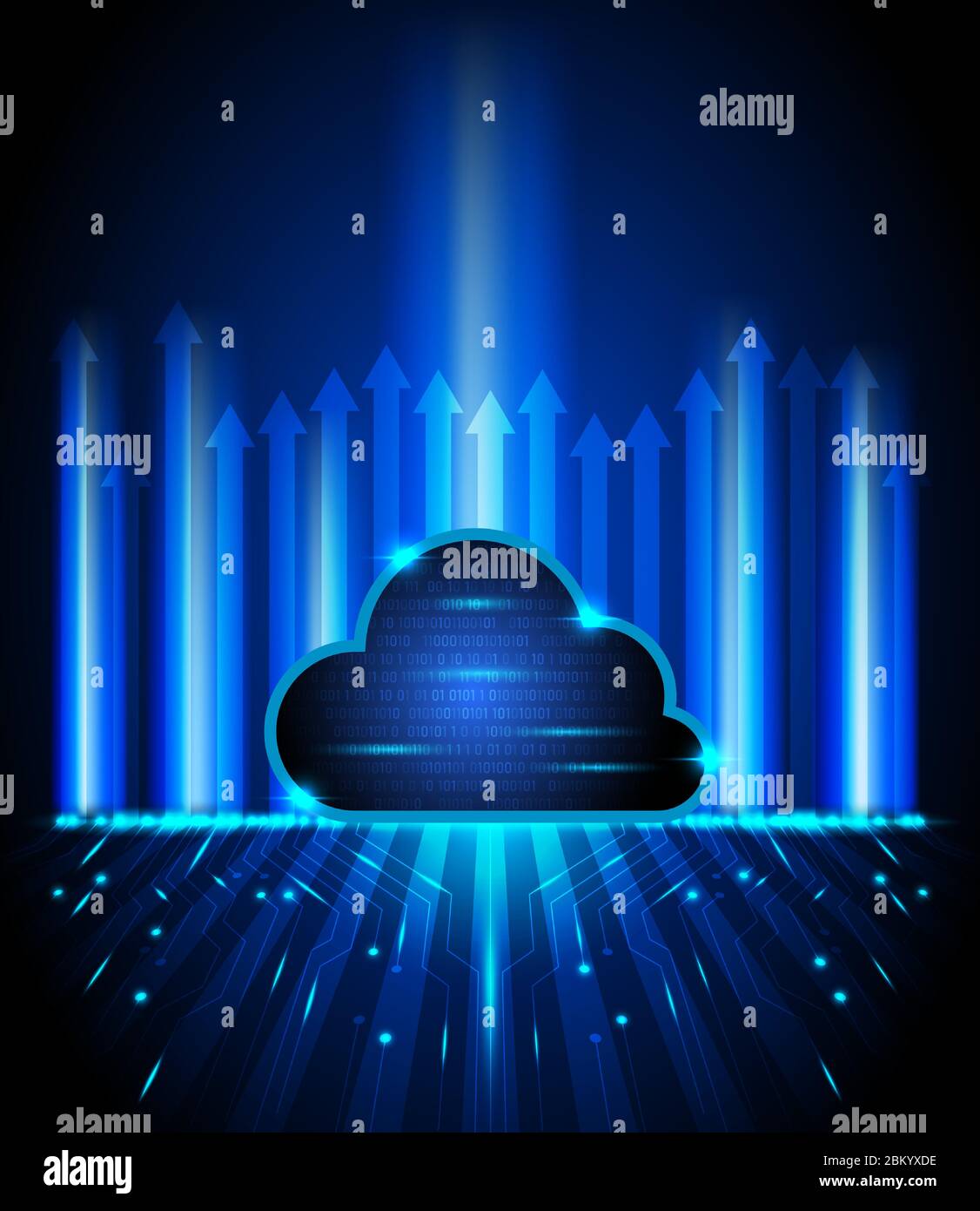 Concept de base de la technologie de Cloud Computing avec motif de circuit, effet brillant et flèche. Illustration de Vecteur