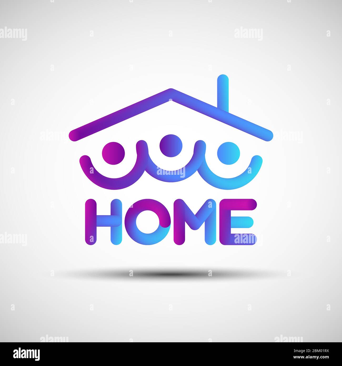 Icône de la gamme mixte « Happy at home ». Illustration vectorielle de personnes abstraites 3D liquide et icône de toit de maison, logo, signe ou emblème sur fond blanc Illustration de Vecteur