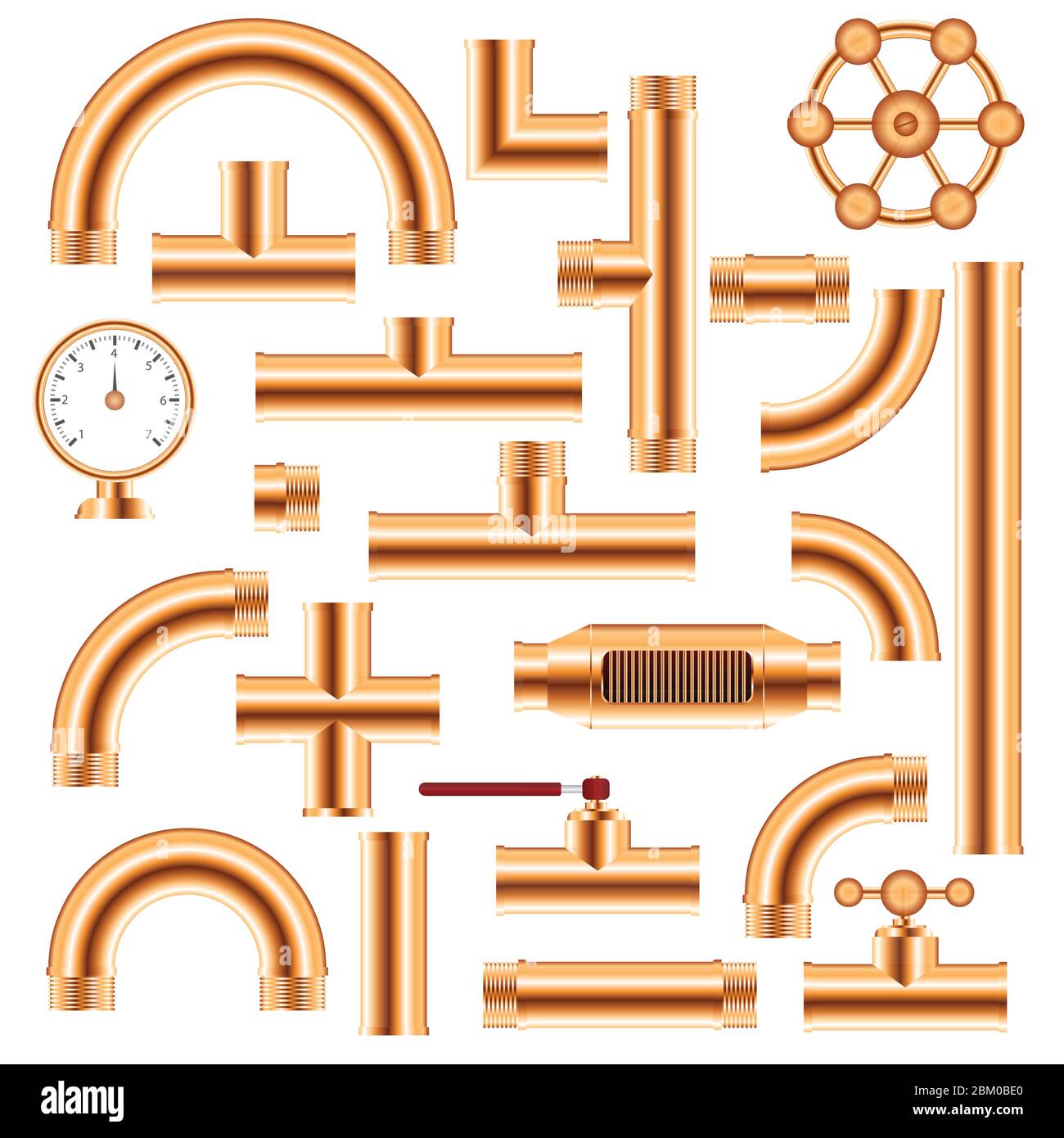 Les raccords de tuyauterie en cuivre définissent l'illustration vectorielle isolée sur fond blanc Illustration de Vecteur Les raccords de tuyauterie en cuivre définissent l'illustration vectorielle isolée sur fond blanc Illustration de Vecteur