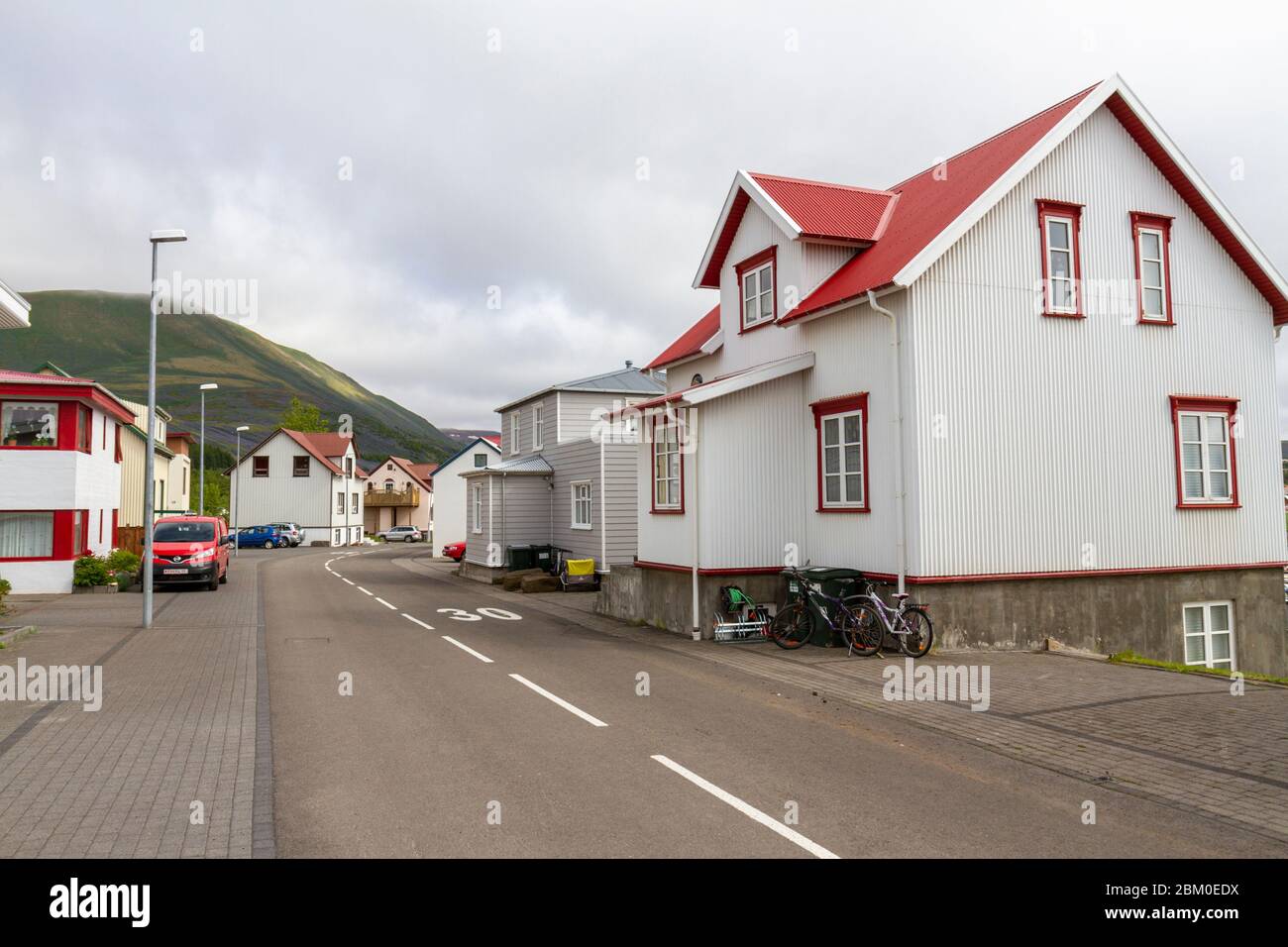 Bâtiments/propriétés typiques à Húsavík, Islande. Banque D'Images