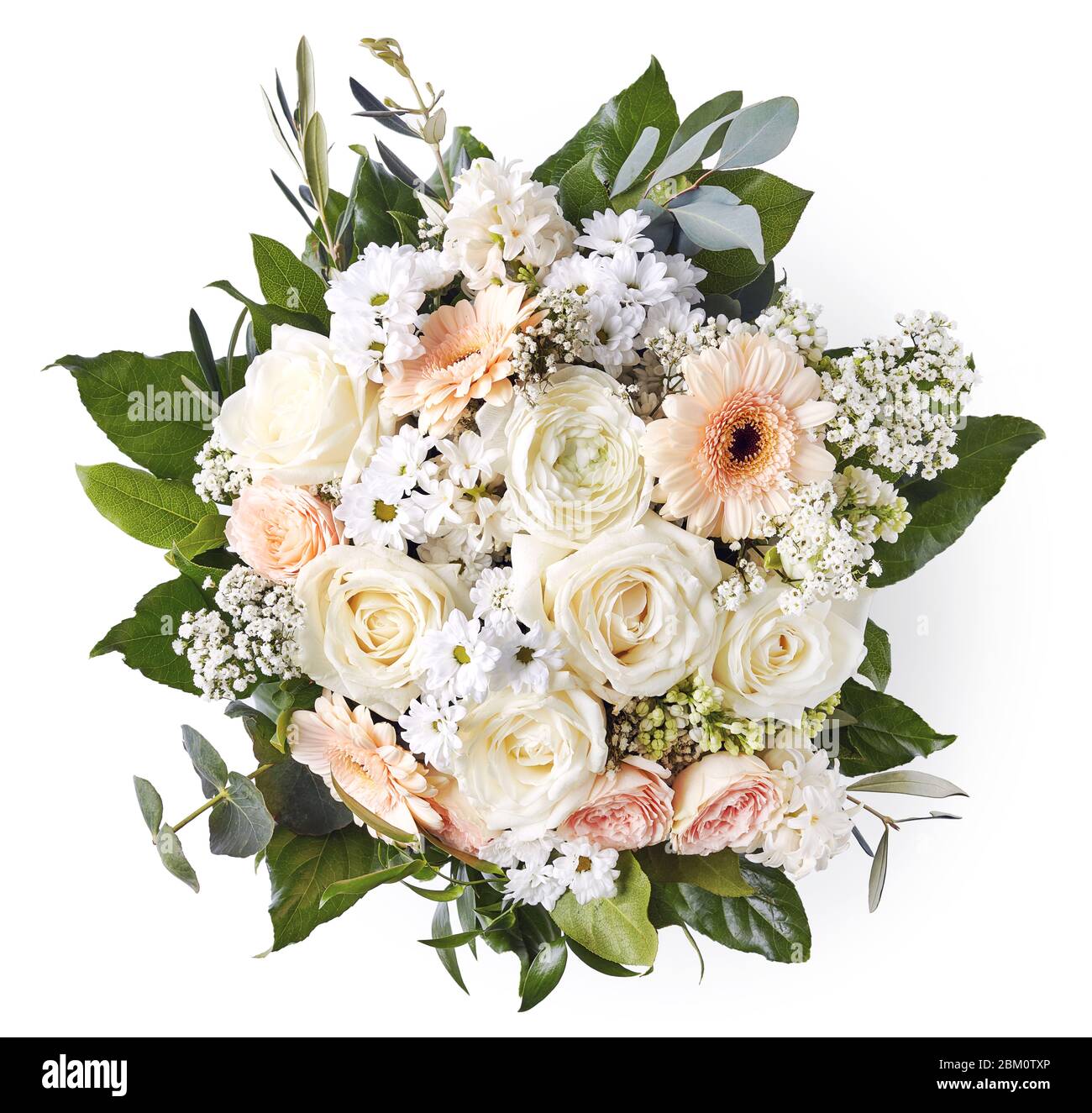 Magnifique bouquet de mariage isolé sur fond blanc, vue de dessus Banque D'Images
