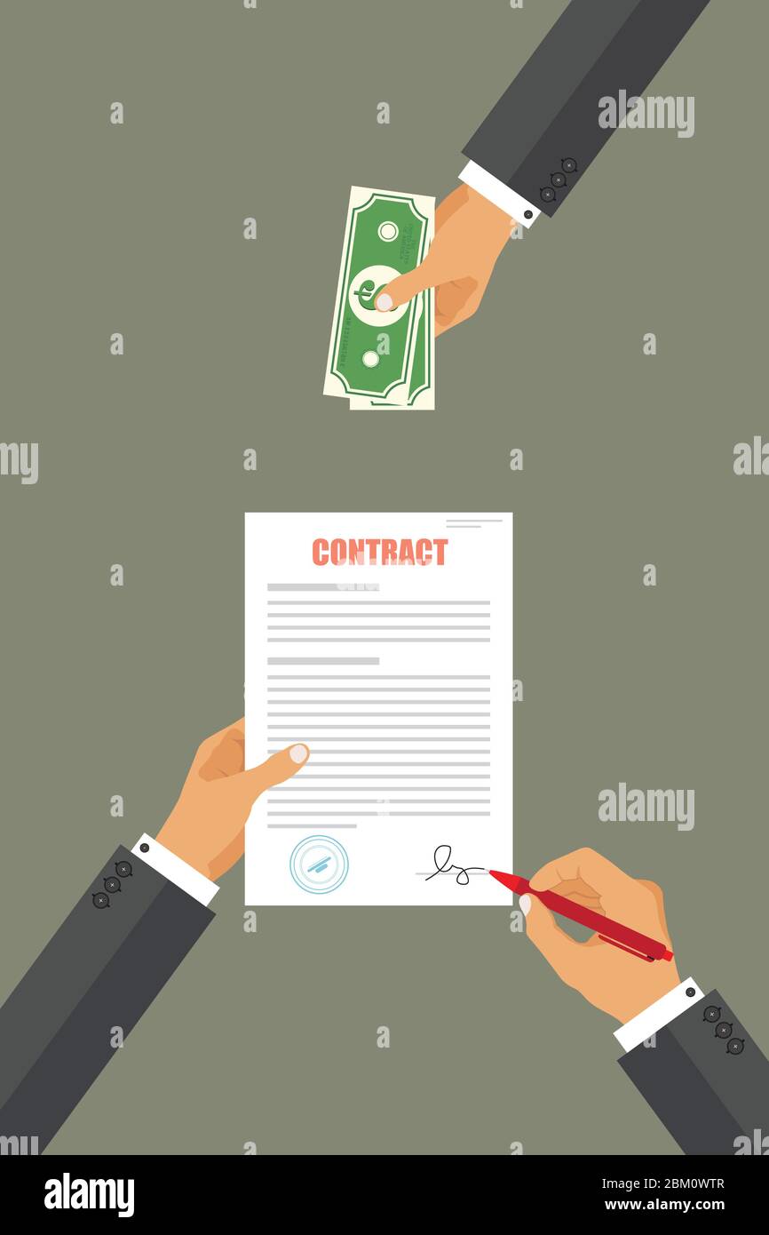 Concept de pot-de-vin contractuel. L'homme d'affaires paie pour le contrat. Corruption dans les affaires Illustration de Vecteur