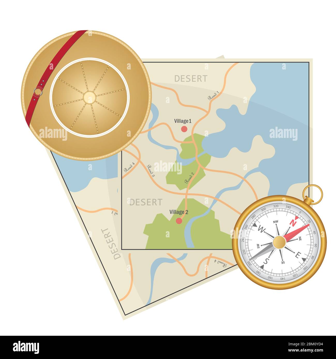 Carte Safari et illustration vectorielle chapeau isolée sur fond blanc Illustration de Vecteur