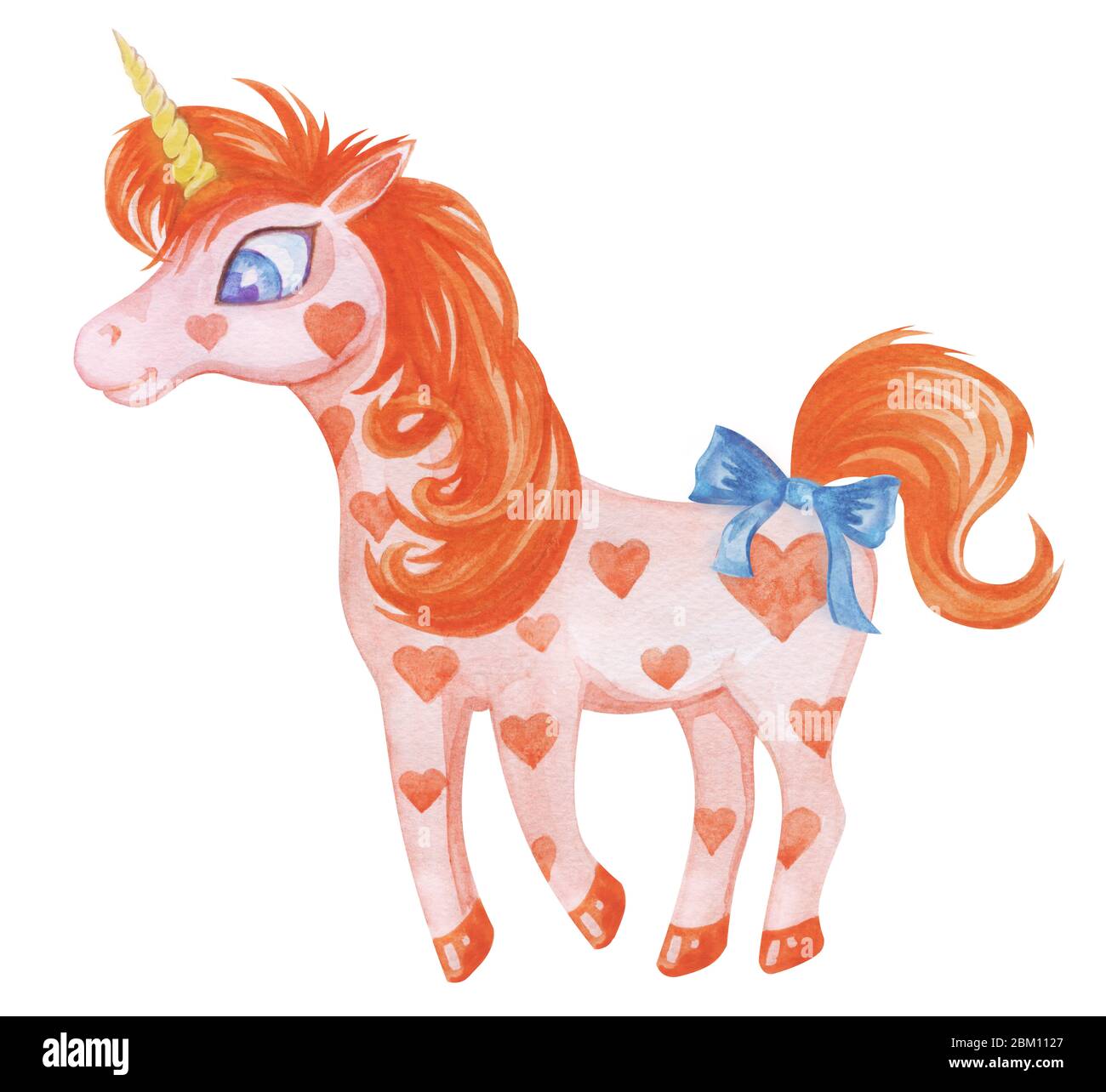 licorne magique et mignon. Aquarelle isolée sur fond blanc. Illustration romantique pour les enfants. Banque D'Images