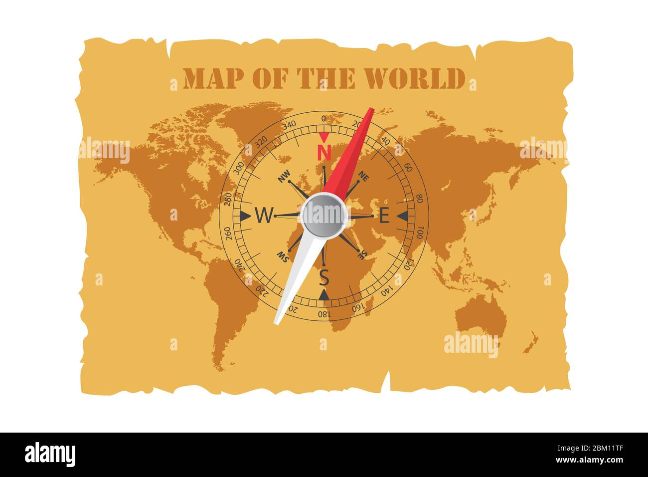 Carte du monde et boussole magnétique. Illustration vectorielle. Illustration de Vecteur