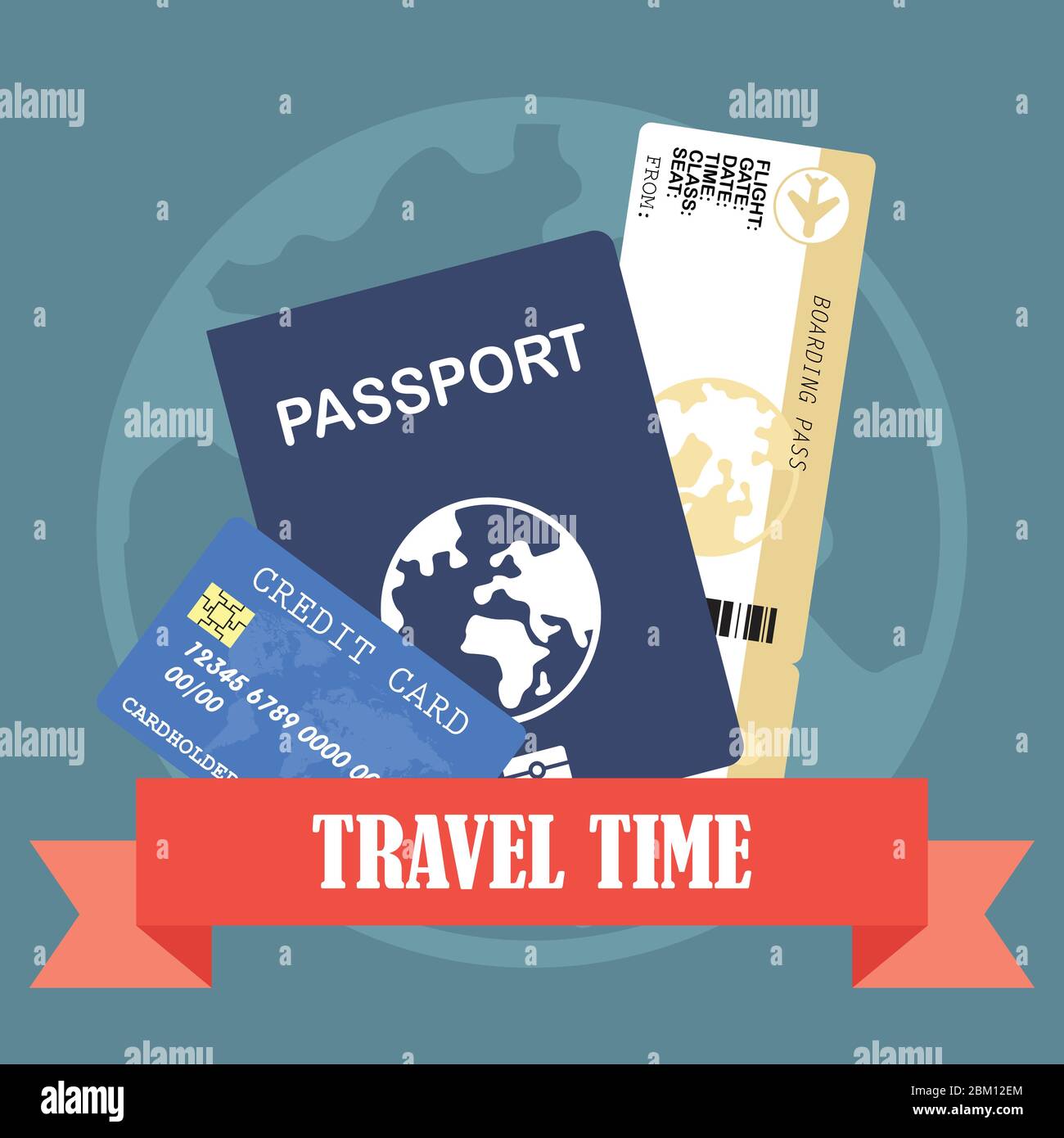 Passeport avec illustration de vecteur de billet dans un style plat Illustration de Vecteur