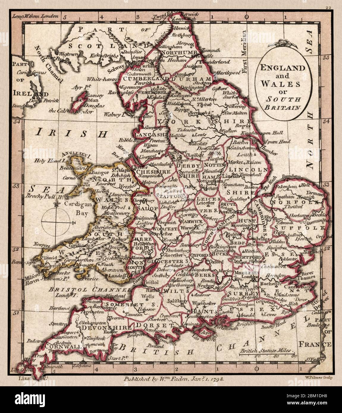 'Angleterre et pays de Galles ou Grande-Bretagne du Sud.' La carte montre les divisions géographiques vers 1798. Il s'agit d'une reproduction de carte historique très détaillée. Original d'un Atlas britannique publié par le célèbre cartographe William Faden. Banque D'Images