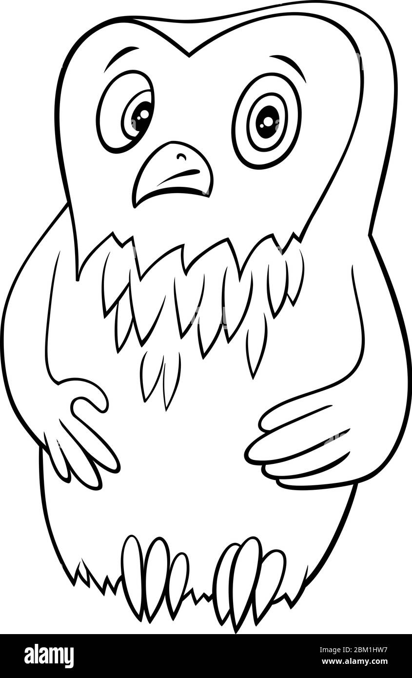 Dessin-modèle noir et blanc Illustration de Funny Owl Bird Wild Animal caractère coloriage Book page Illustration de Vecteur