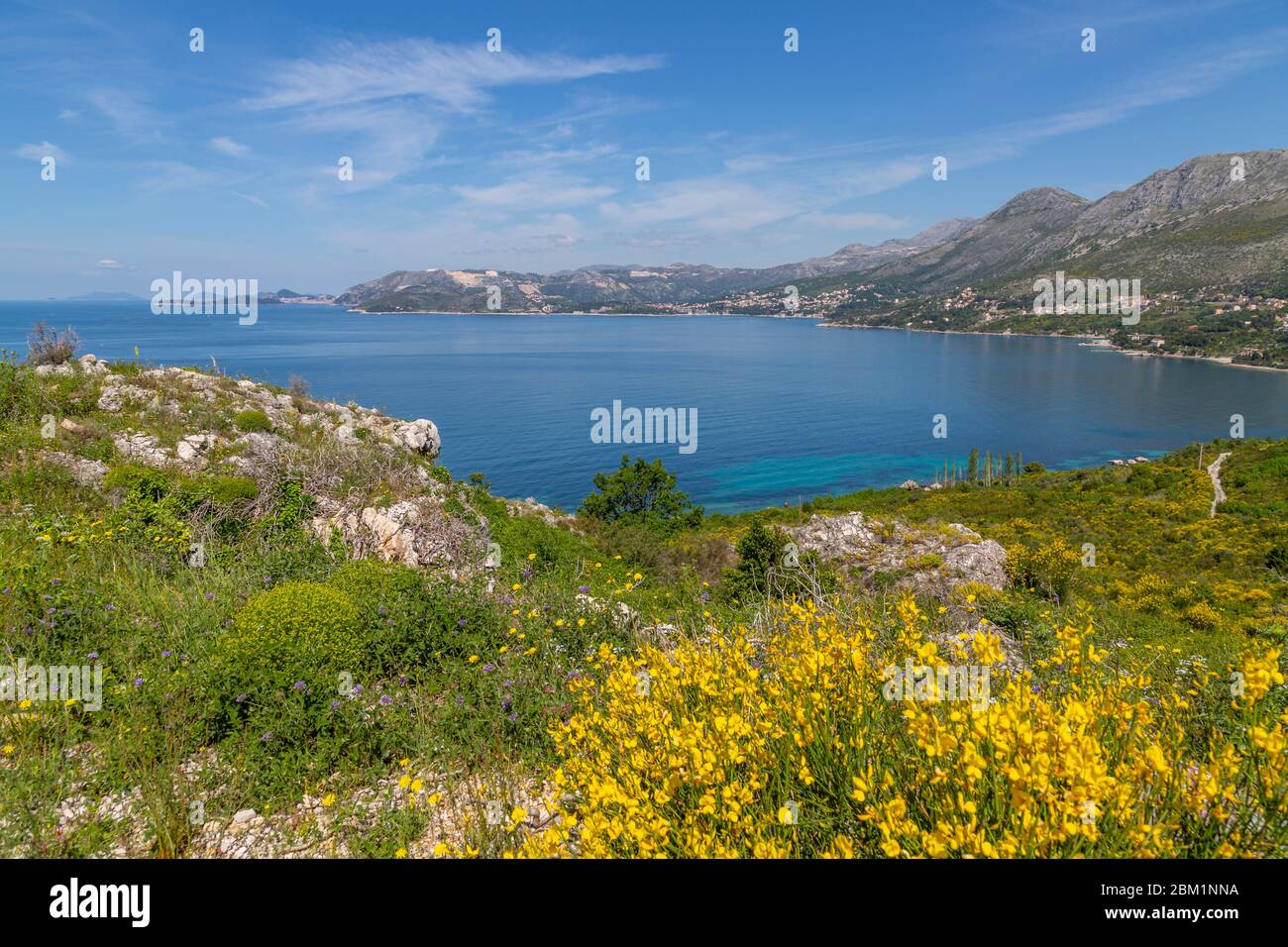 Vue sur la mer Égée vers Dubrovnik depuis Cavtat, un jour de printemps ensoleillé, Dunave, Croatie, Europe Banque D'Images