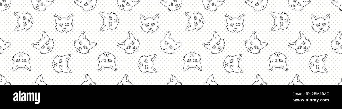 Joli Dessin Anime Monochrome Bombay Face De Chaton Lineart Sans Couture Bordure Vectorielle Race De Chat De Race De Pedigree Origine De Chat Domestique Chat Amant Noir Asiatique Image Vectorielle Stock