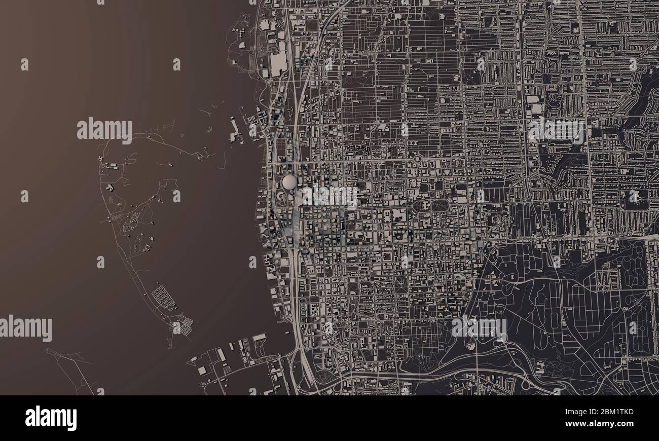 Toronto, Canada carte de la ville rendu 3D. Vue satellite aérienne. Banque D'Images
