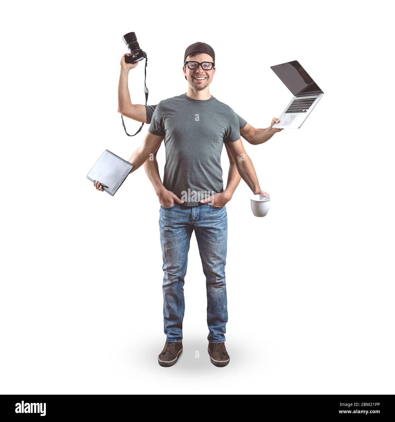 Drôle de media gars isolé sur blanc Banque D'Images