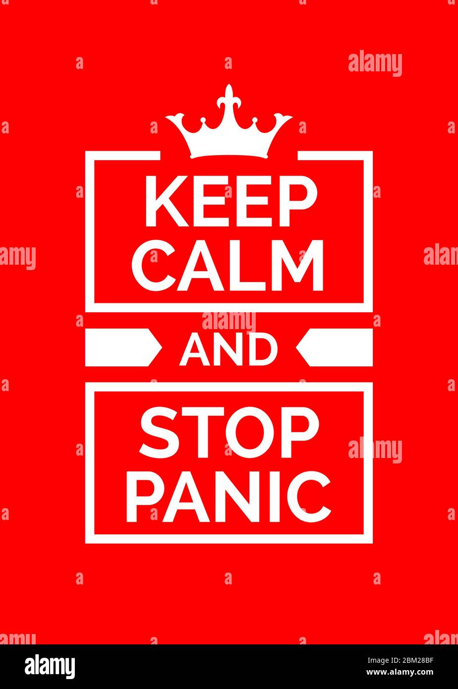 Affiche de motivation. Restez calme et arrêtez la panique. Fond rouge. Conception d'impression. Illustration de Vecteur