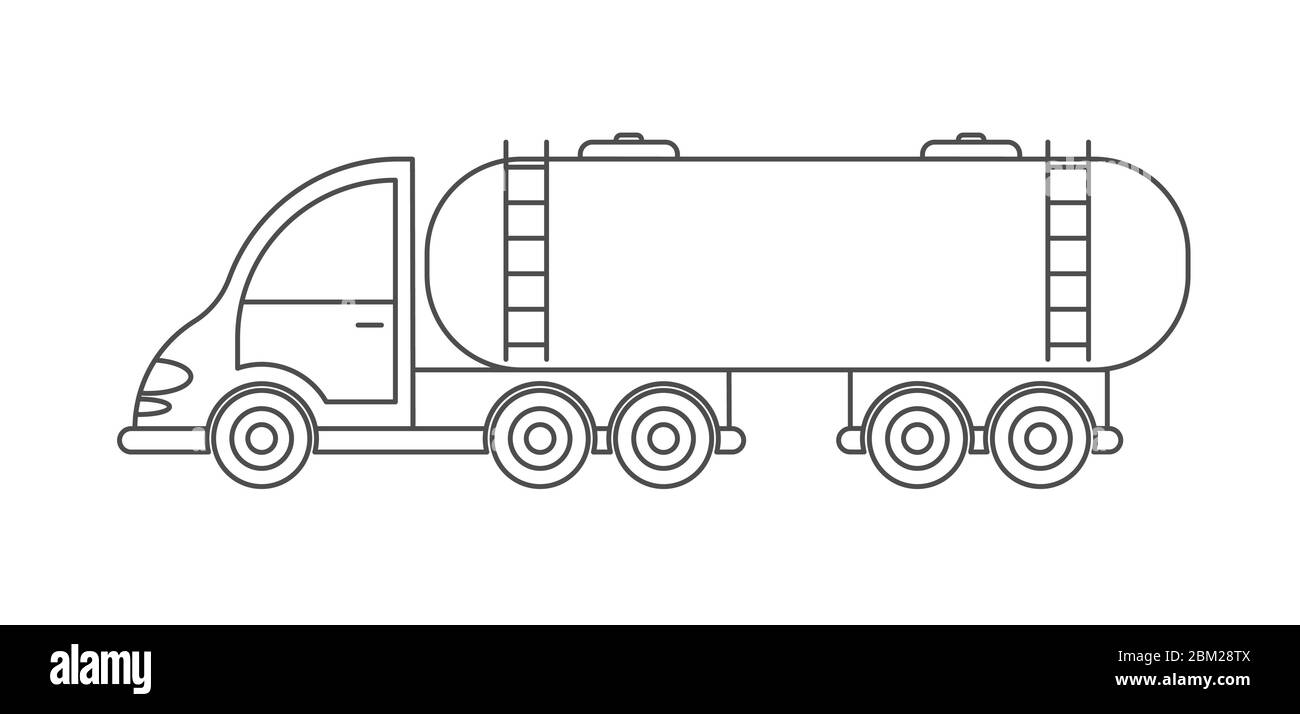 Icône vectorielle d'un tracteur avec réservoir. Conception simple, contour vide isolé sur fond blanc. Conception de livres à colorier, de sites Web et d'applications Illustration de Vecteur
