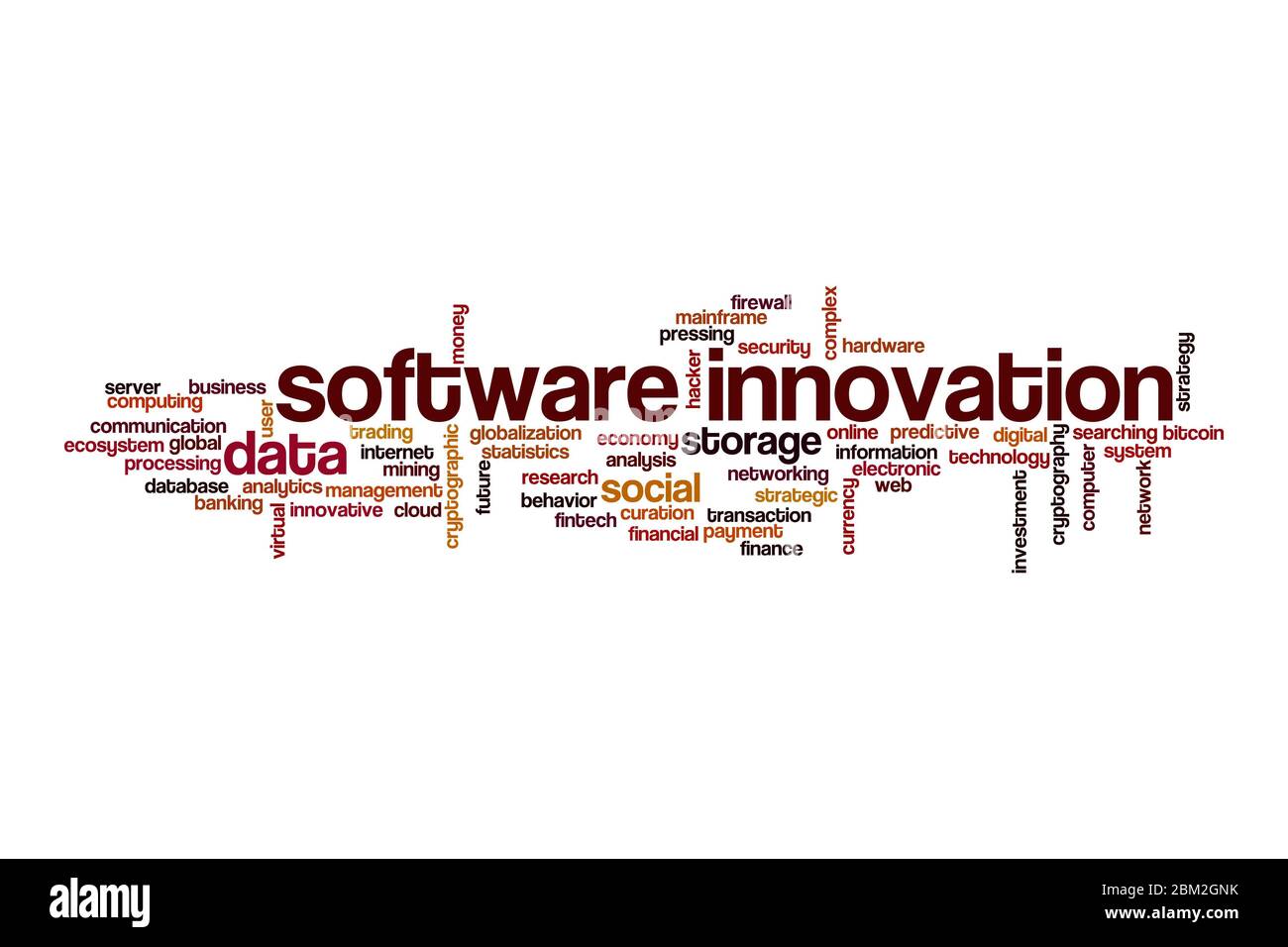 Concept de cloud de mot innovation logicielle sur fond blanc Banque D'Images