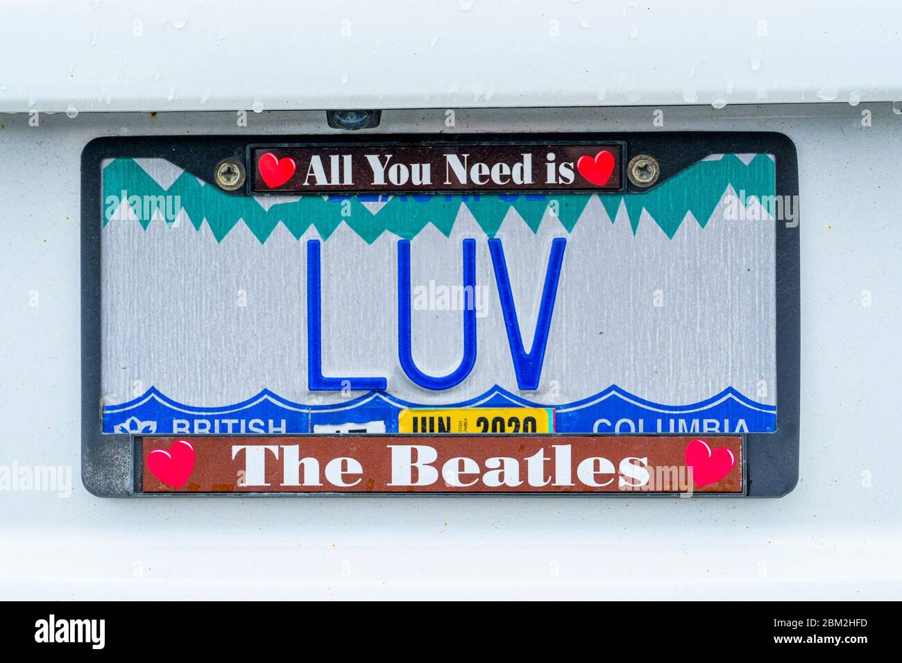 Tout ce dont vous avez besoin est Love, Luv, plaque d'immatriculation, Columbia, Canada Banque D'Images