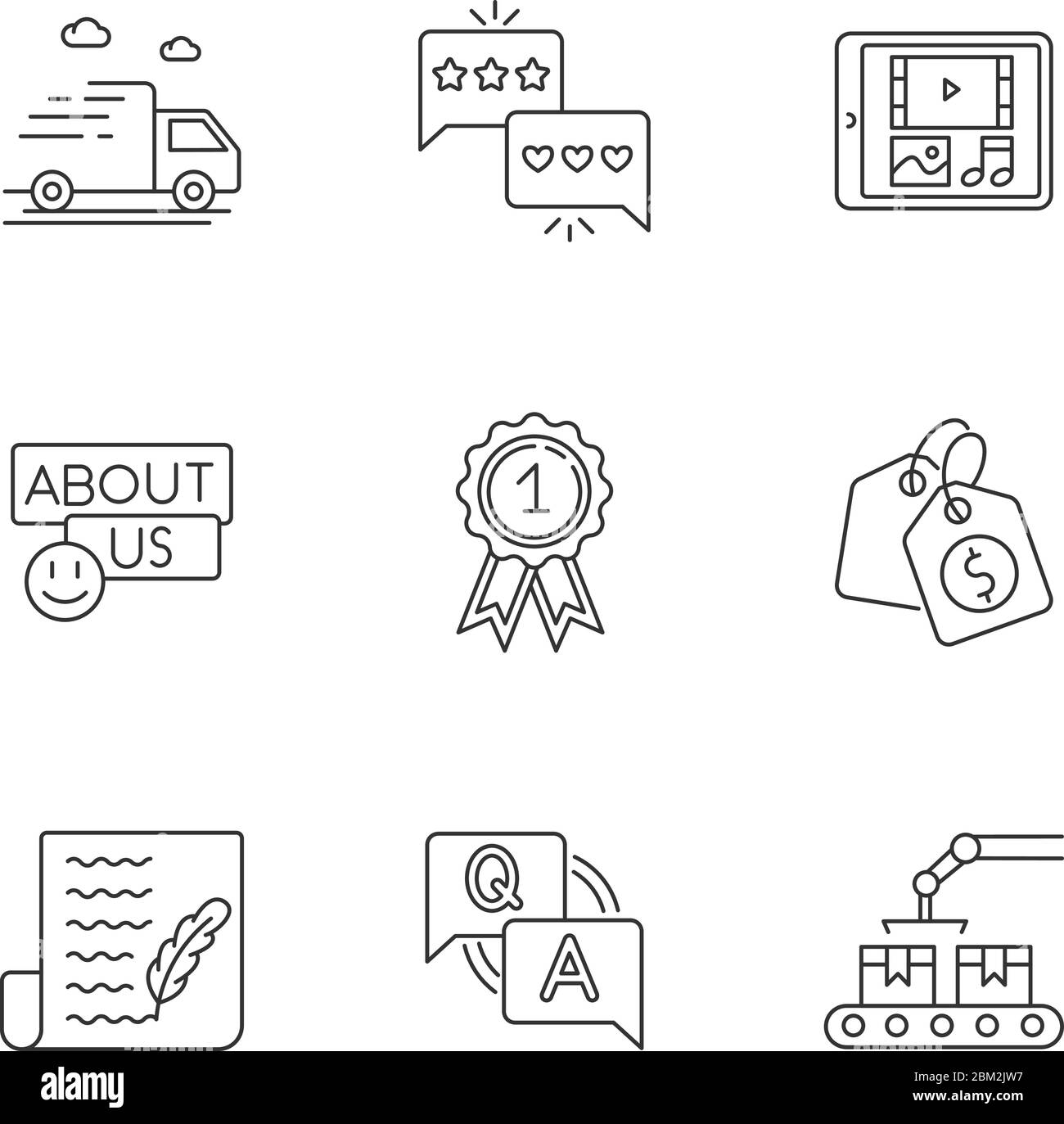 Jeu d'icônes linéaires pixel Perfect de présence sur les réseaux sociaux Illustration de Vecteur