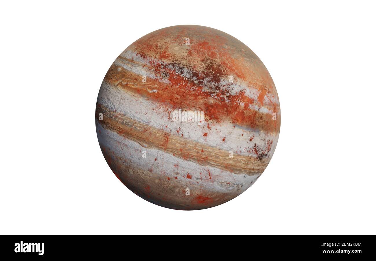 Jupiter rouge comme la fiction exoplanet isolée sur fond blanc. Illustration de rendu 3D avec un haut dévier. Des éléments de l'image ont été fournis par la NASA Banque D'Images
