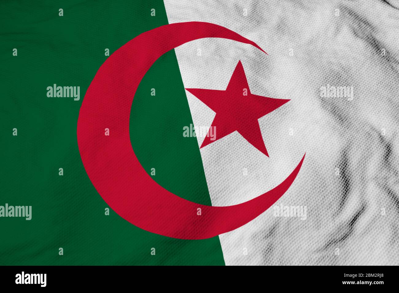 Gros plan plein format sur un drapeau algérien en rendu 3D. Banque D'Images