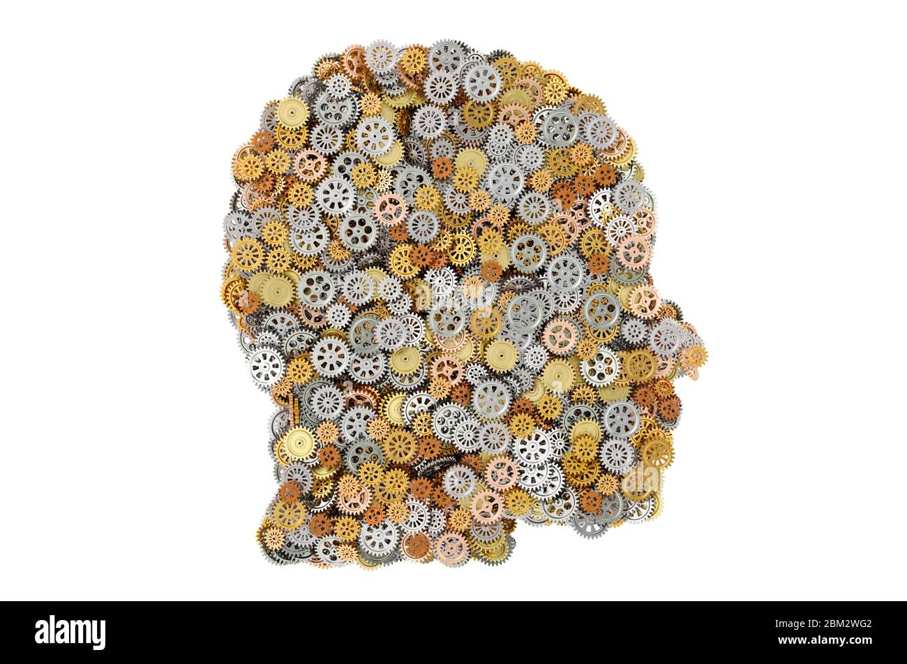 Tête de profil de silhouette de Gears, rendu 3D isolé sur fond blanc Banque D'Images