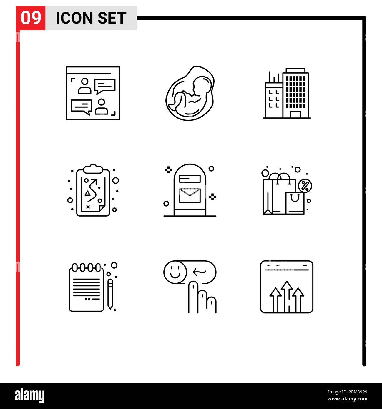 Ensemble de 9 contours vectoriels sur la grille pour les éléments Box, Strategy, fœtus, PATH, Real Editable Vector Design Illustration de Vecteur