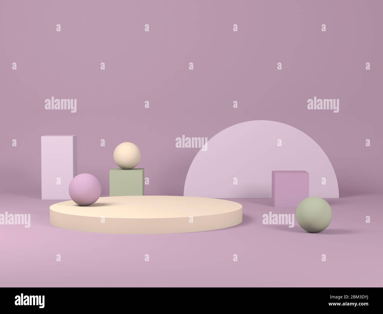 Installation minimale de vie fixe colorée avec formes géométriques simples. illustration du rendu 3d Banque D'Images