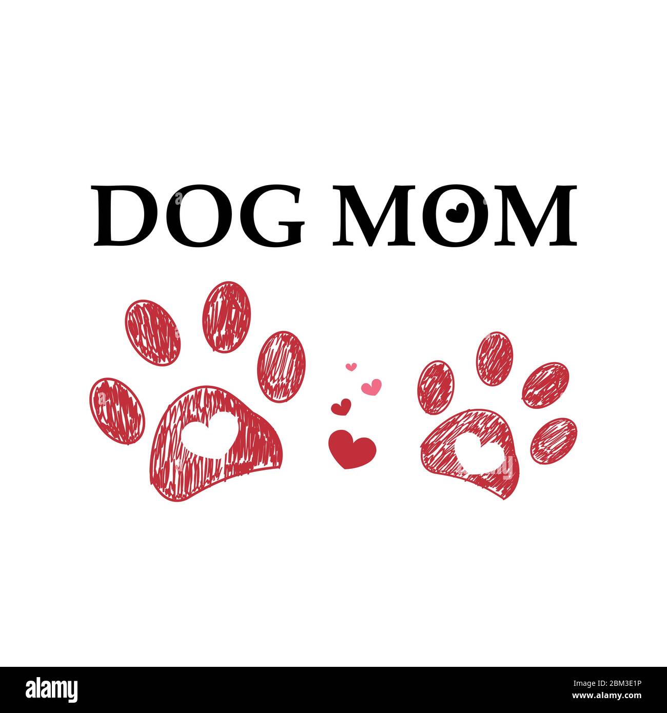 Imprimés coeurs rouges et pattes aux nouilles. Texte de maman de chien. Carte de vœux Happy Mother's Day carte de vœux vectorielle Illustration de Vecteur