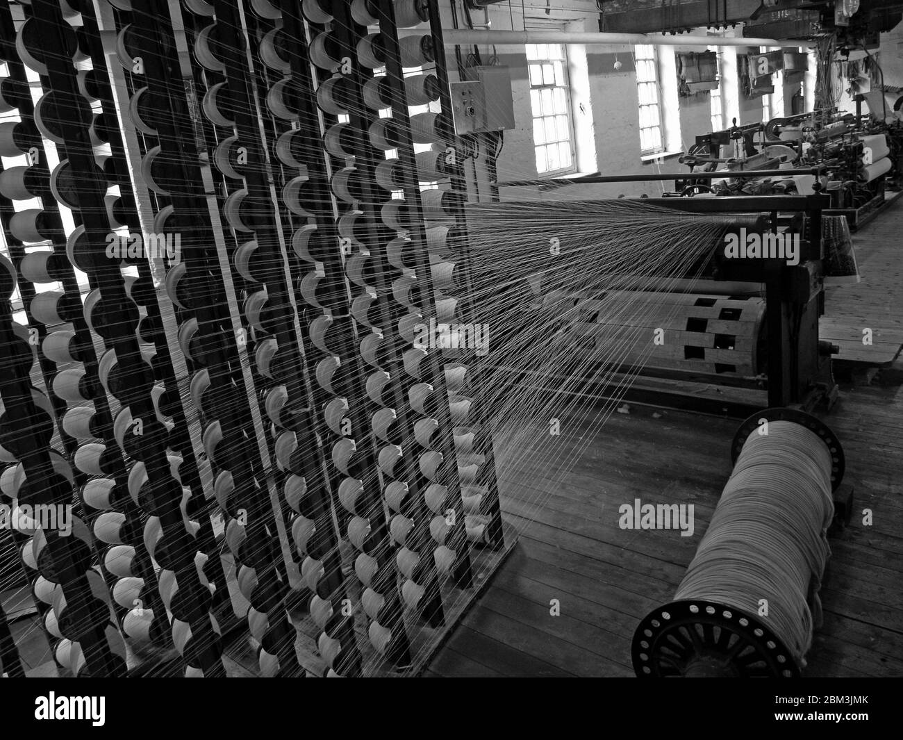 Machine à filage de coton, dans un moulin à coton victorien de Manchester, industrie du coton, Angleterre du Nord-Ouest, Royaume-Uni Banque D'Images