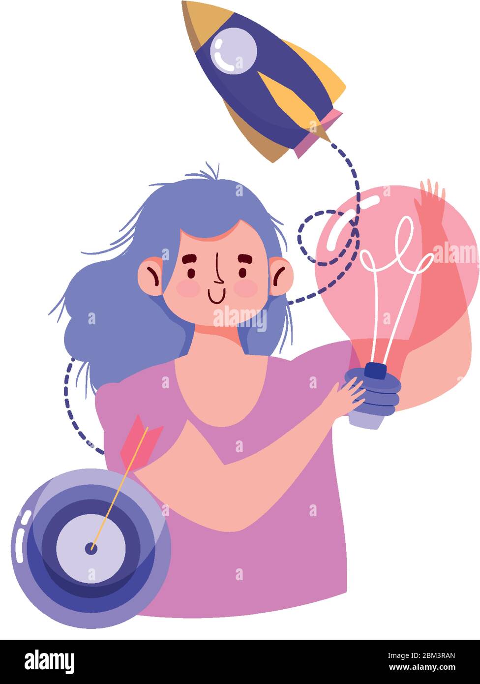 les gens créativité et la technologie, fille avec bulbe cible et fusée idée vecteur illustration Illustration de Vecteur