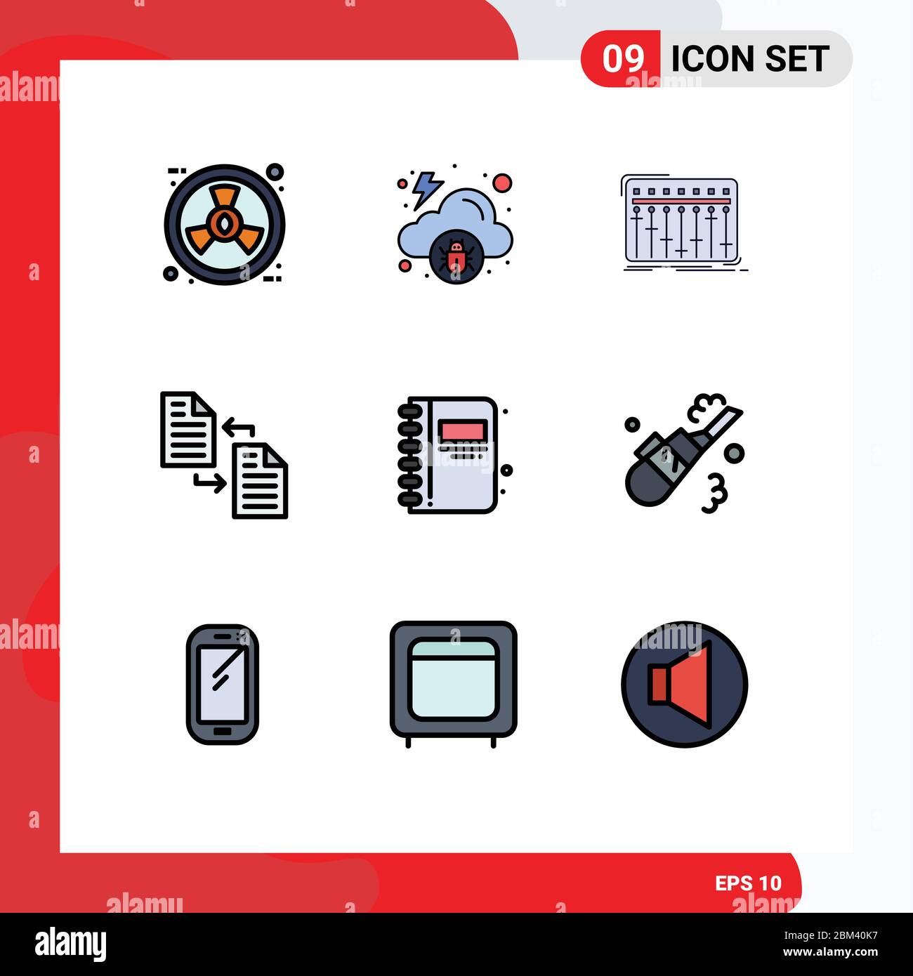 Pack de 9 éléments de conception vectoriels créatifs en mode film couleurs plates de transfert, fichier, console, document, studio modifiable Illustration de Vecteur