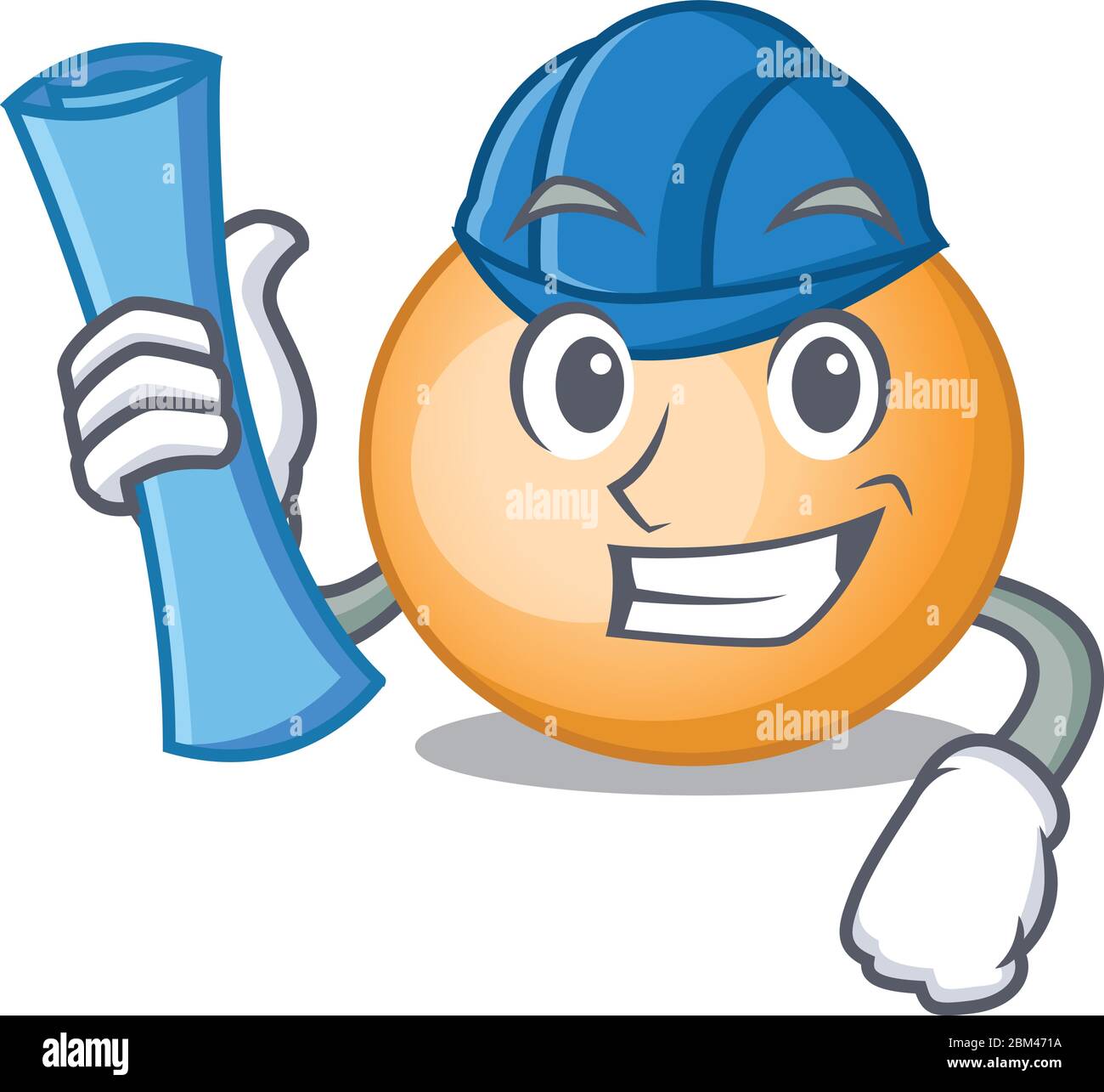 Personnage de dessin animé de staphylocus aureus brainy architecte avec des imprimés bleus et un casque bleu Illustration de Vecteur