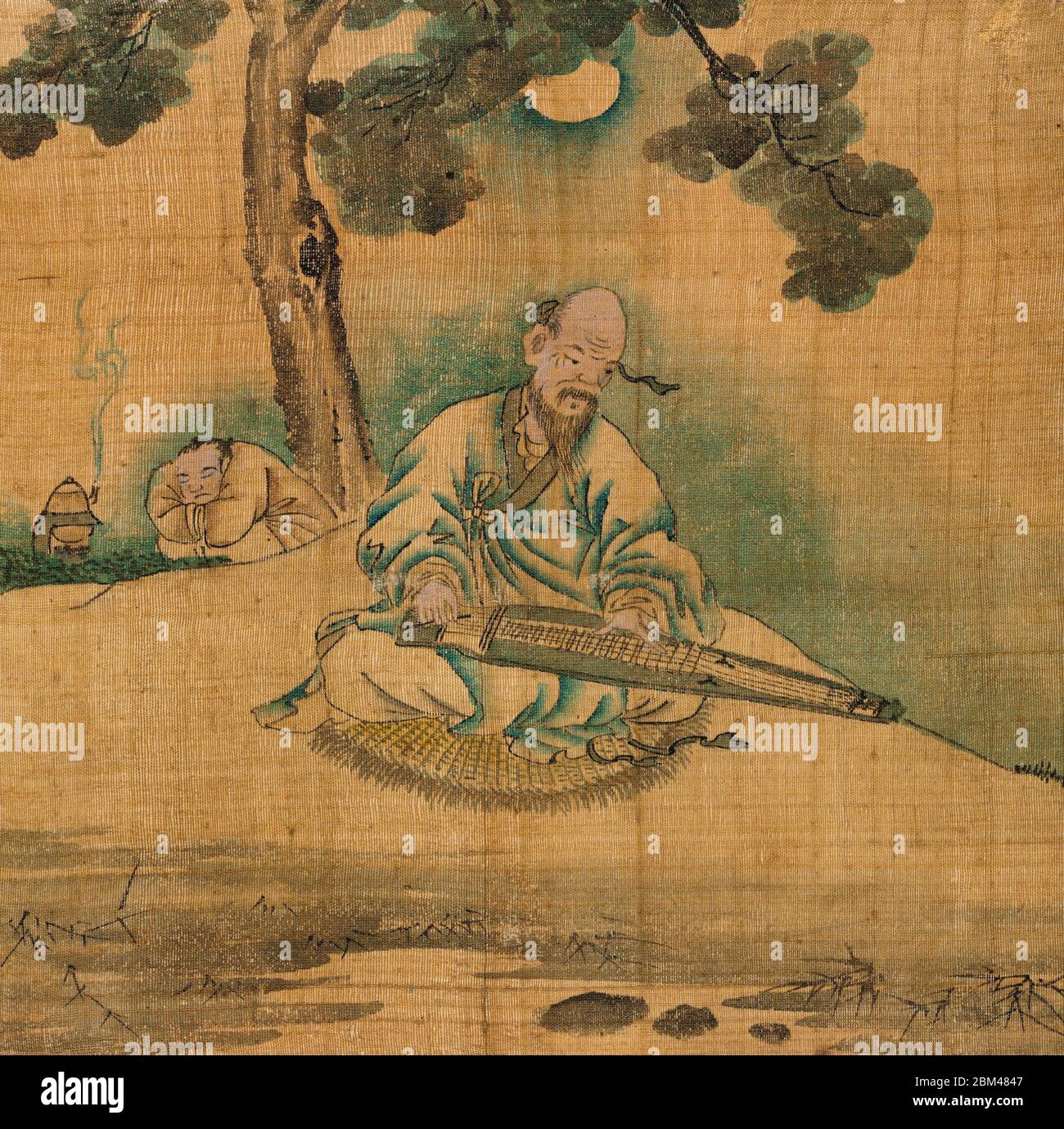 Érudit jouant un Qin - art coréen - 1800 Banque D'Images