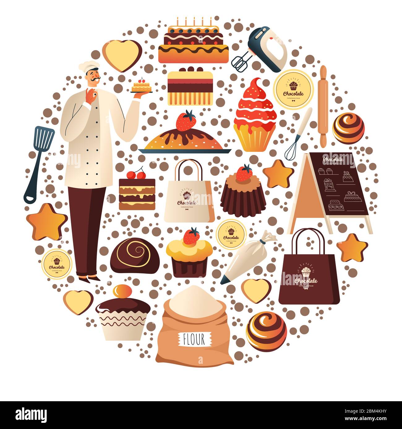 Boulangerie ou café français, dessert et chocolaterie Illustration de Vecteur