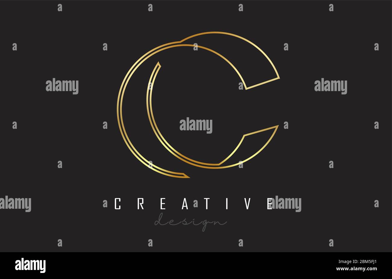 Logo lettre C dorée avec monogramme. Icône de lettre C créative avec illustration vectorielle Golden Lines. Illustration de Vecteur