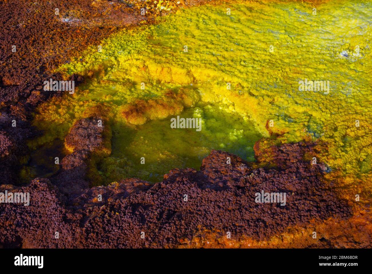 Paysage coloré du système hydrothermal terrestre de Dallol - cheminées hydrothermales, piliers de sel et terrasses dans le désert de Danakil, en Éthiopie Banque D'Images