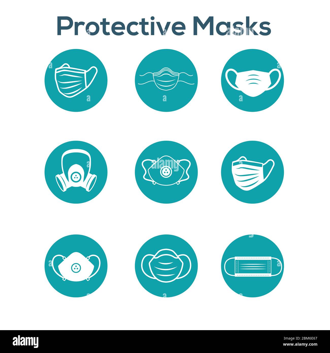 Ensemble d'icônes EPI pour masque de protection et d'assainissement avec masques respiratoires Illustration de Vecteur