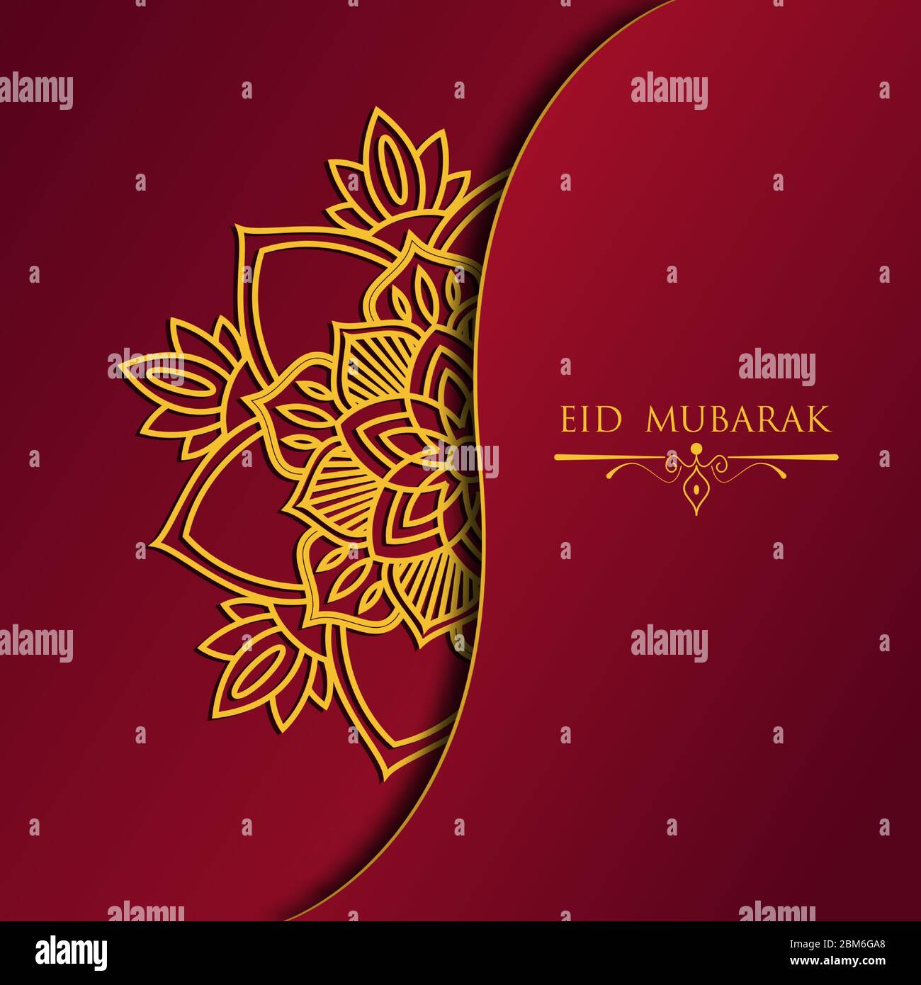 Carte de vœux eid mubarak. Mois de jeûne pour les musulmans. Avec un motif de mandala doré sur une couleur rouge dégradé. Journée du bonheur pour les musulmans Illustration de Vecteur