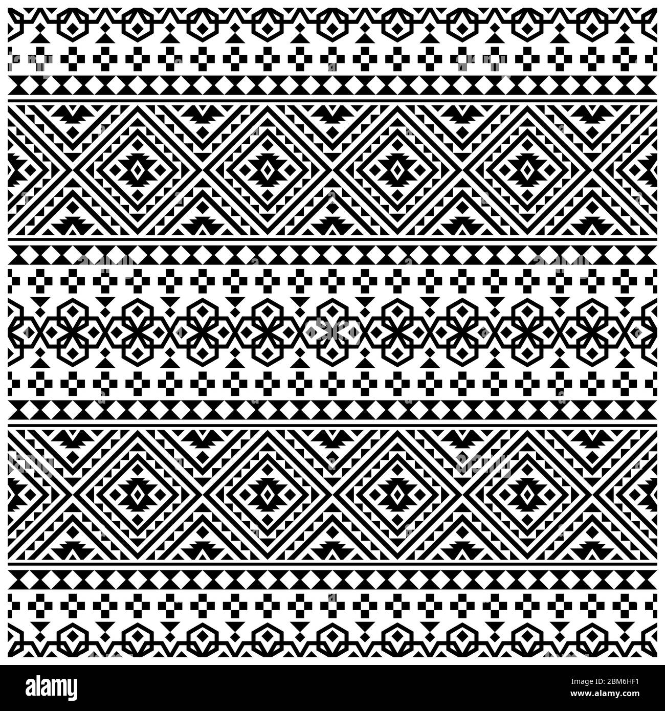 Motif ethnique sans couture Ikat Aztec en noir et blanc. Vecteur d'illustration ethnique Banque D'Images