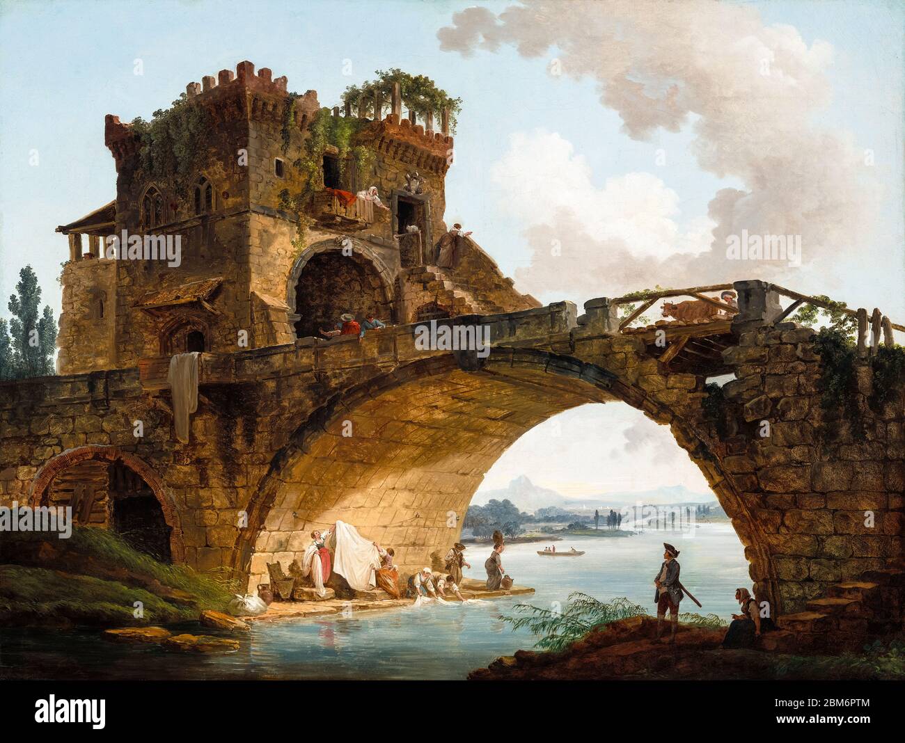 Hubert Robert, peinture de paysage, le Ponte Salario, (le Vieux Pont), vers 1775 Banque D'Images