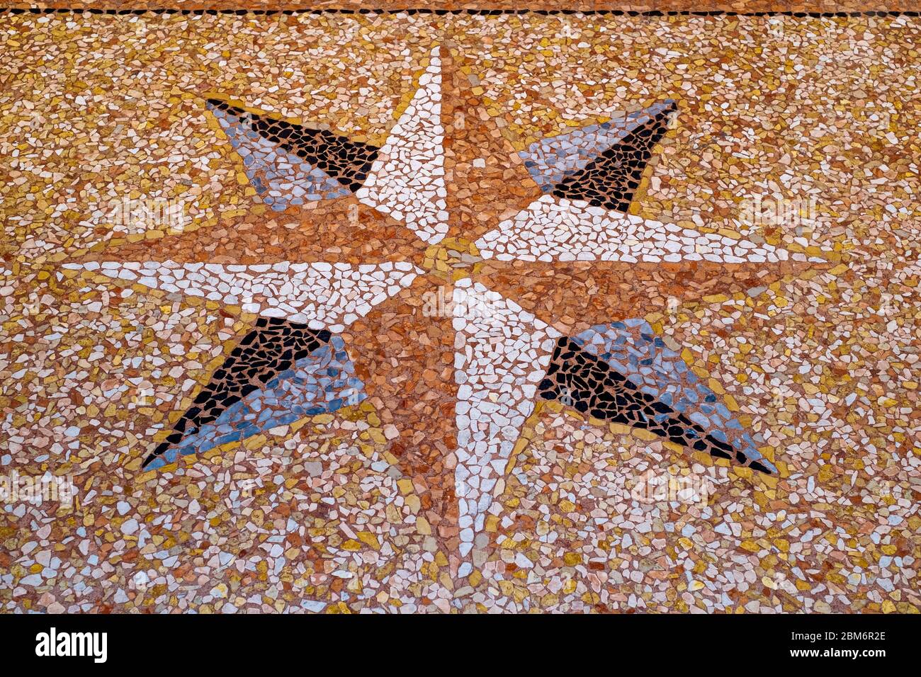 Fond de sol portique. Texture de type italien classique de sol dans le style vénitien avec un symbole rose vent. Banque D'Images