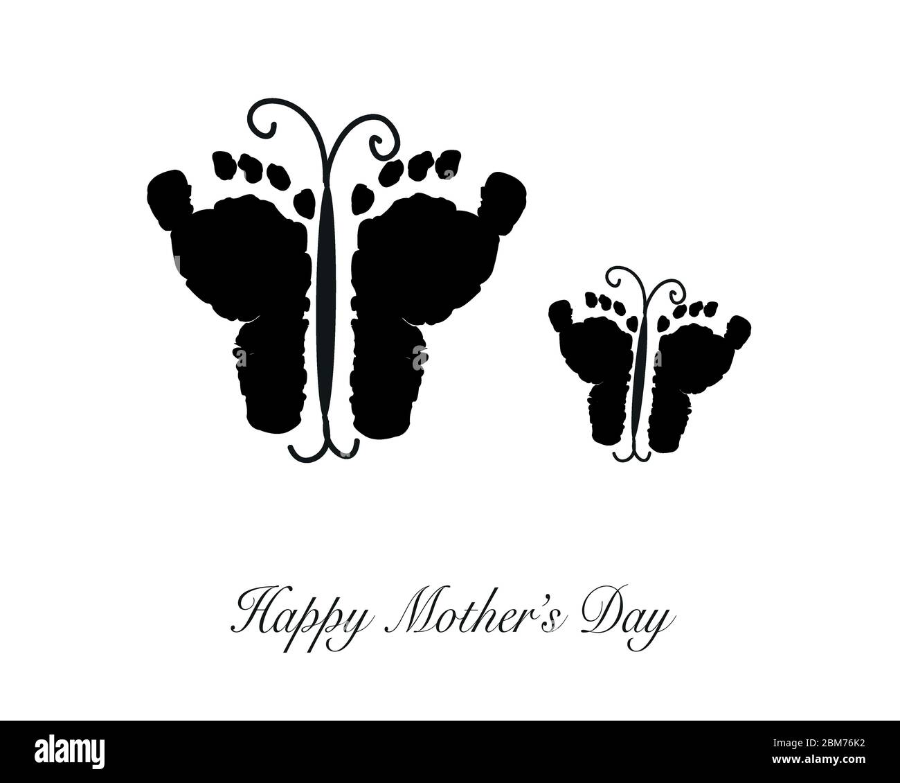 Papillons Noirs Carte De Vœux De Bonne Fete Des Meres En Forme De Papillon A Imprime Pied De Bebe Mere Et Bebe Image Vectorielle Stock Alamy