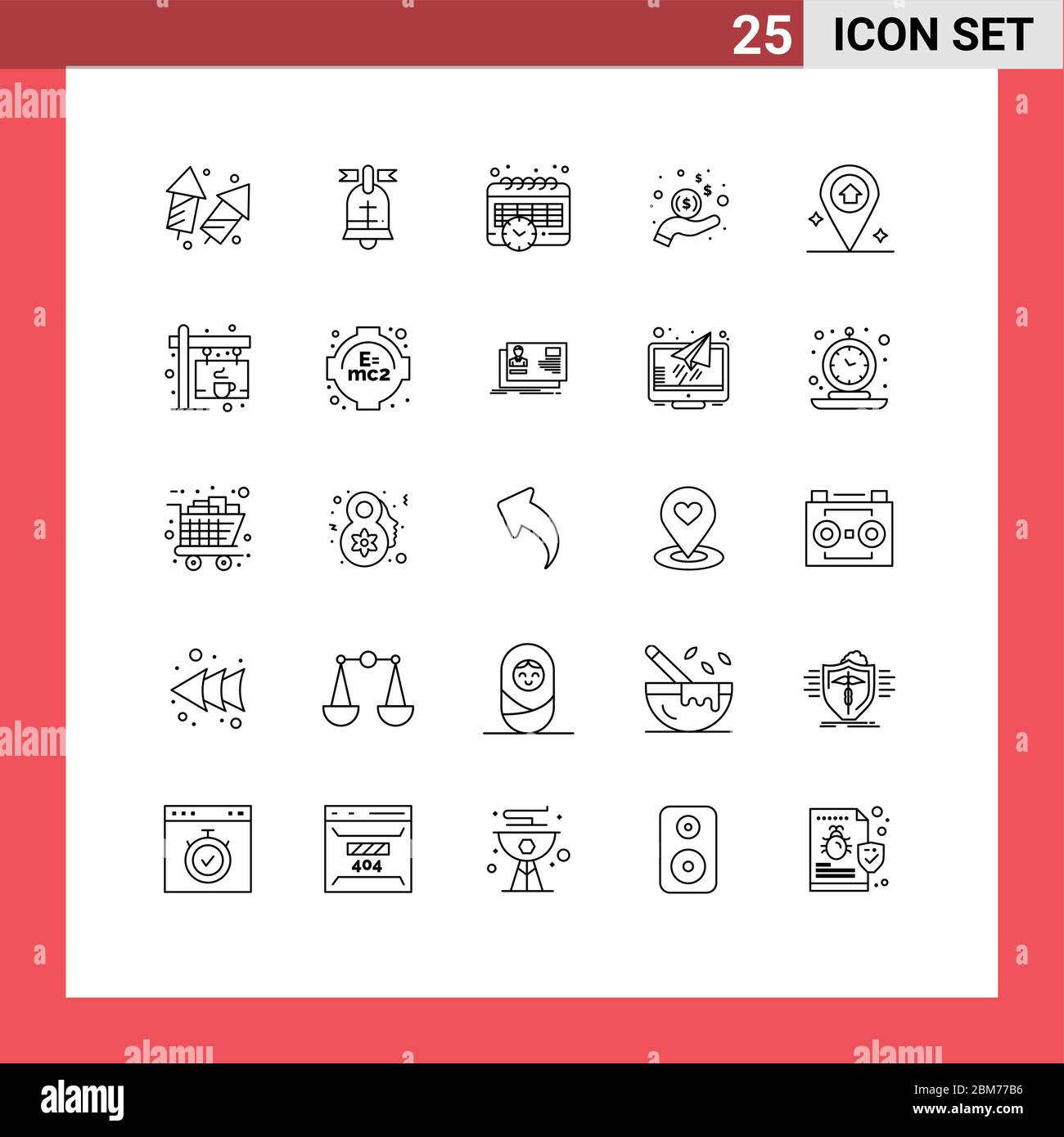 Pack d'icônes vectorielles de stock de 25 symboles et signes de ligne pour les éléments de conception vectoriels modifiables sur carte, argent, américain, revenu et temps Illustration de Vecteur