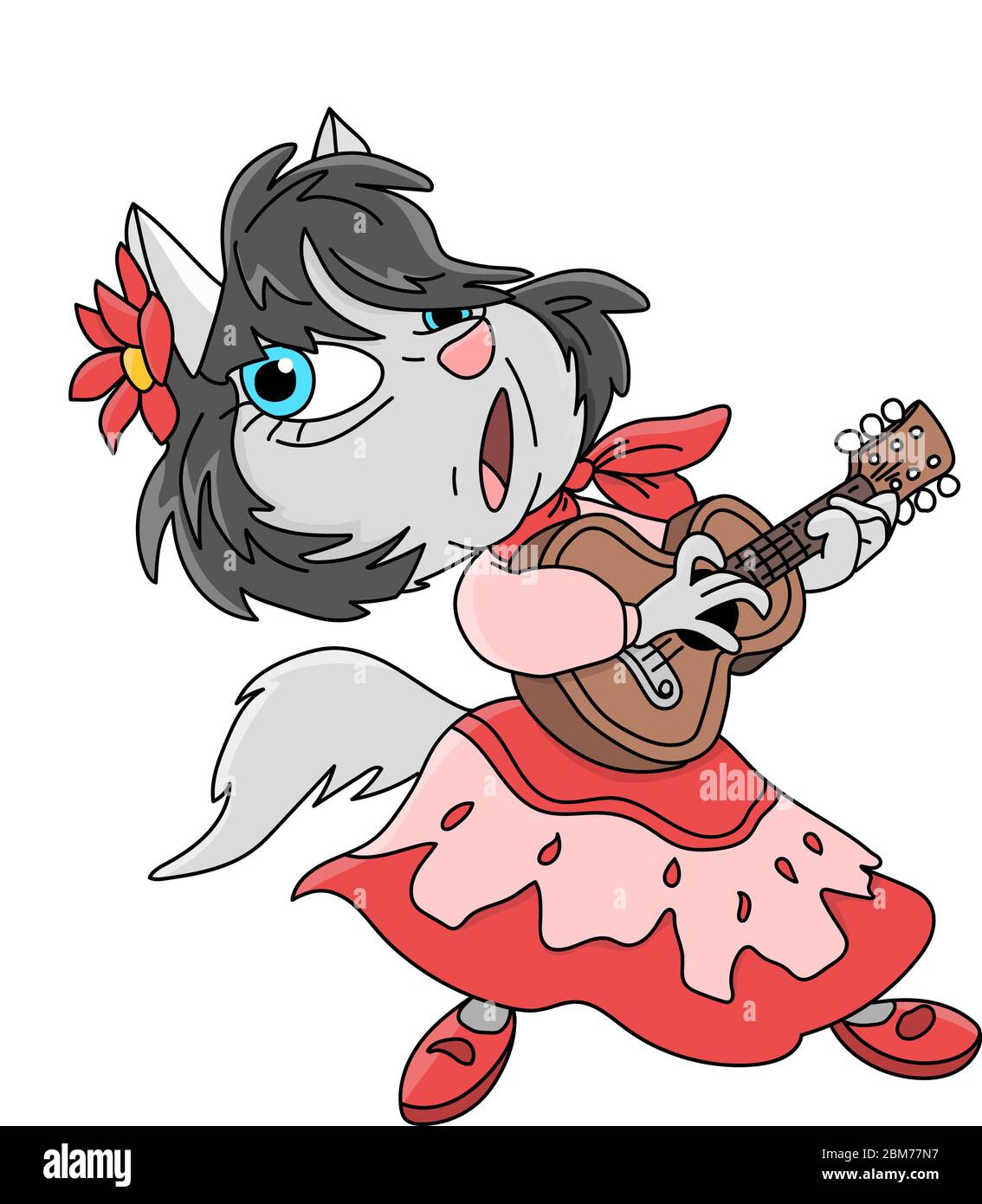 Dessin animé chat gitan jouant de la guitare et chant illustration vectorielle Illustration de Vecteur