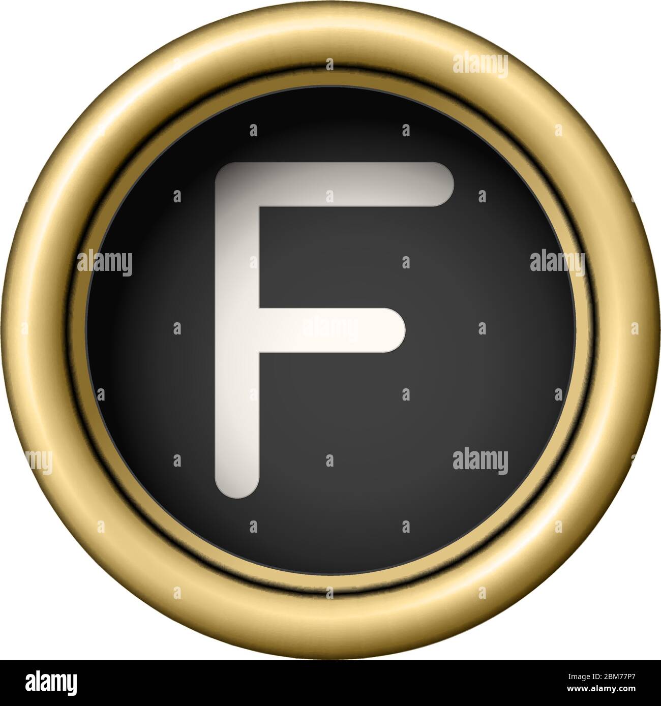 Lettre F. bouton de machine à écrire Vintage Golden. Illustration de Vecteur